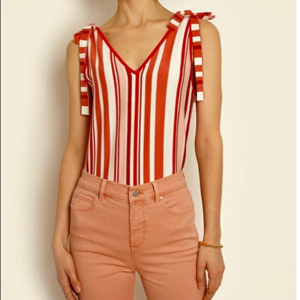 NWT Ann Taylor Striped Tie Shoulder Sweater Tank